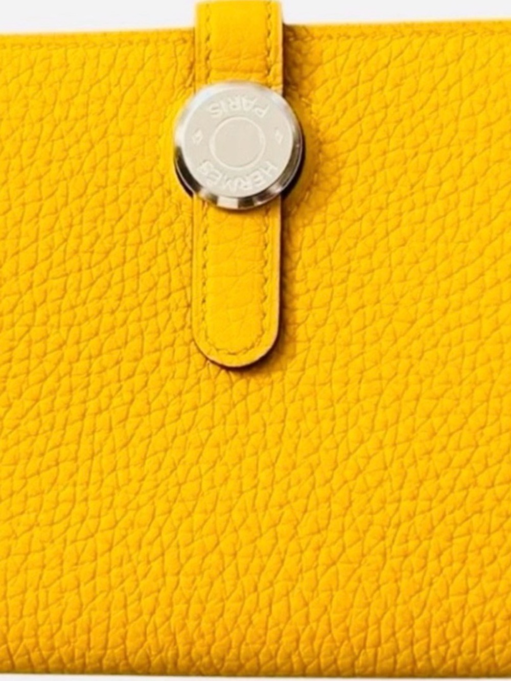 Hermes Yellow Pebbled Leather Wallet with Silver Snap. - Picture 2 of 4